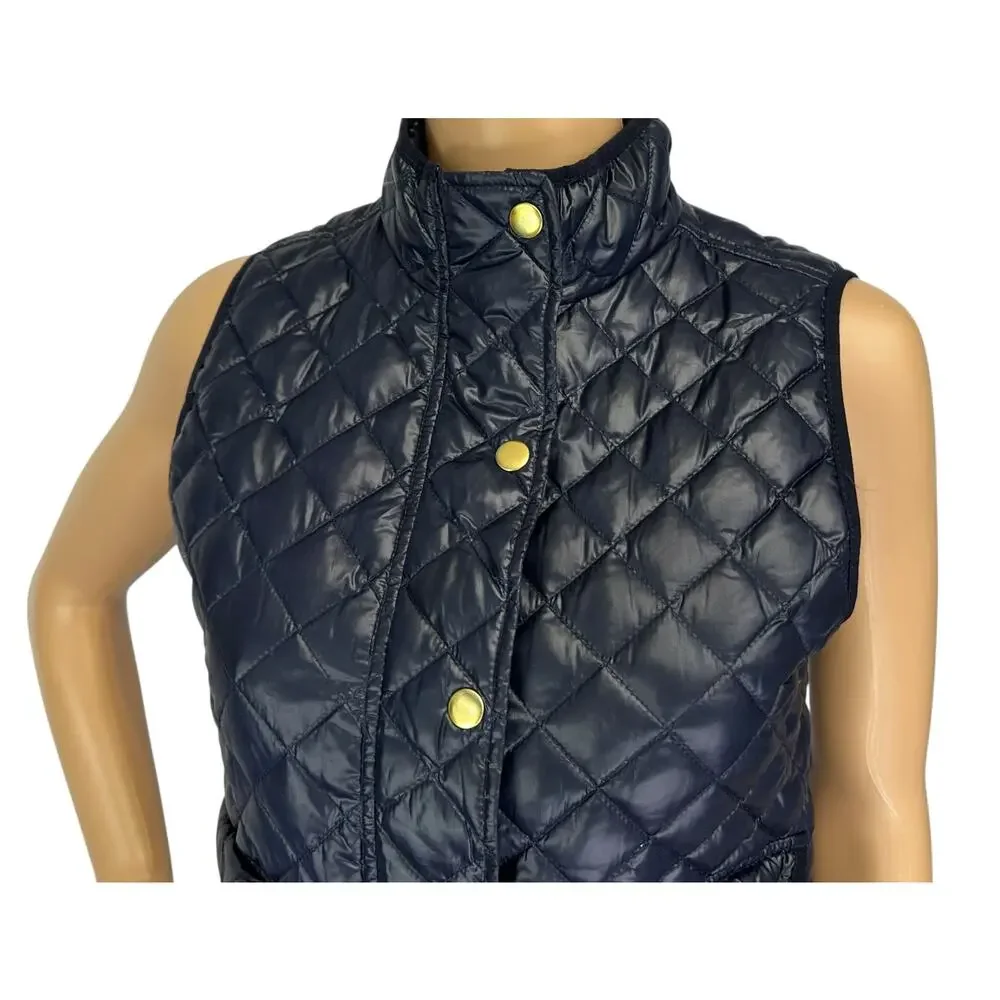 J. Crew Shiny Quilted Field Puffer Down Vest Navy Blue E1014 Petite Size PXS